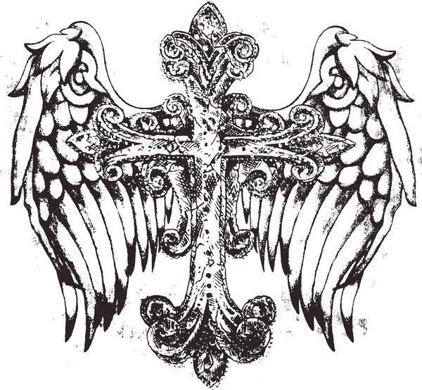 翼を持つ王室の十字形のシンボル — ストックベクタ