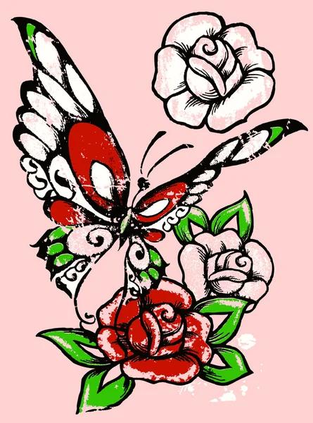 Vlinder met roos ontwerp Rechtenvrije Stockvectors
