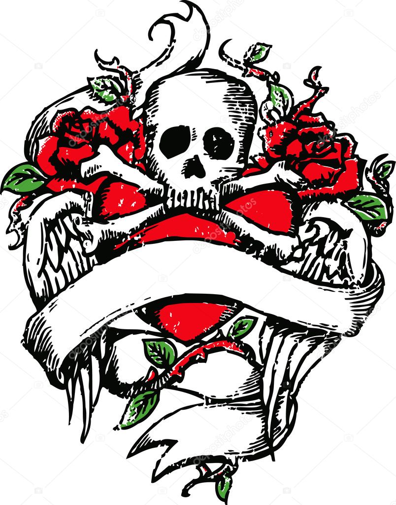Skull rock tattoo emblem