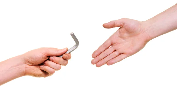 Hand offering hex key tool — Stock Photo, Image