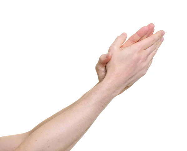 Παλαμάκια τα χέρια, δίνοντας χειροκροτήματα πάνω σε λευκό φόντο — Φωτογραφία Αρχείου