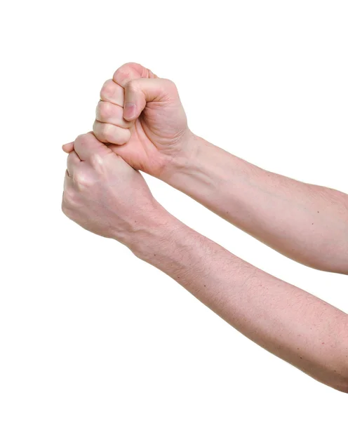 Δύο θυμωμένος απελπισμένος χέρια που απομονώνονται σε λευκό φόντο — Φωτογραφία Αρχείου