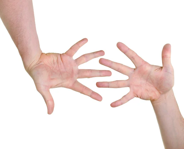 Dos manos indicando compatibilidad aislada sobre fondo blanco — Foto de Stock