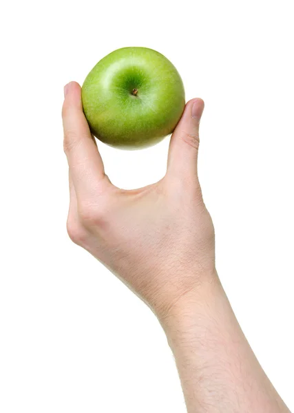 Χέρι κρατώντας πράσινο μήλο — Φωτογραφία Αρχείου