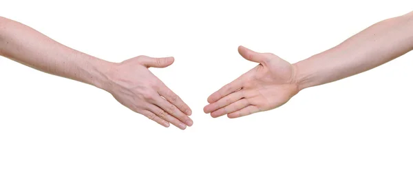 Twee handen klaar voor schudden geïsoleerd op witte achtergrond — Stockfoto