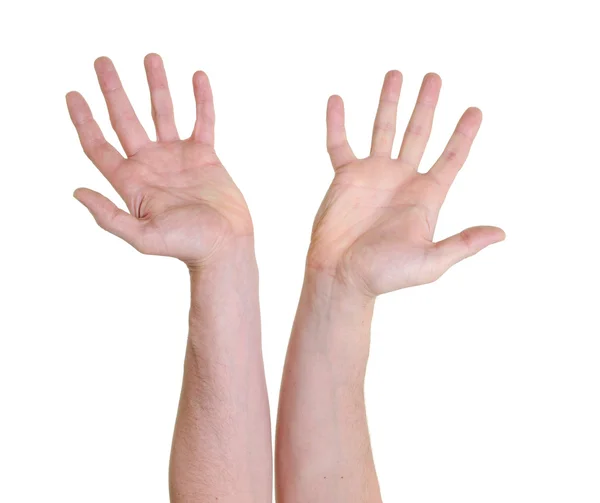 Duas mãos abertas isoladas sobre fundo branco — Fotografia de Stock