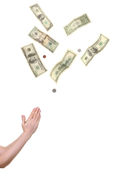 Руки молятся за деньги — стоковое фото