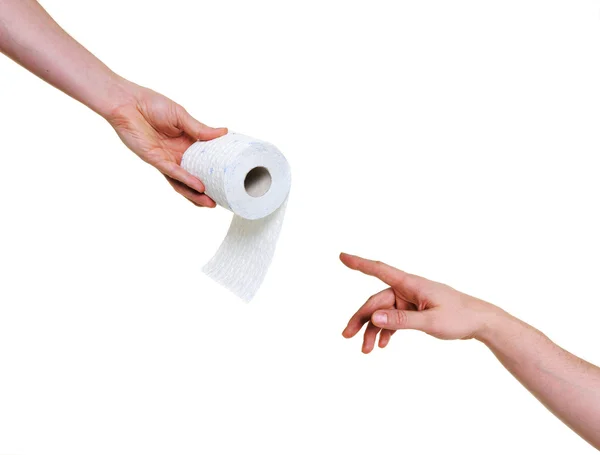 Hand passing toilet paper Stock Photo