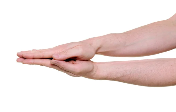 Duas palmas pressionadas juntas isoladas sobre fundo branco Imagem De Stock
