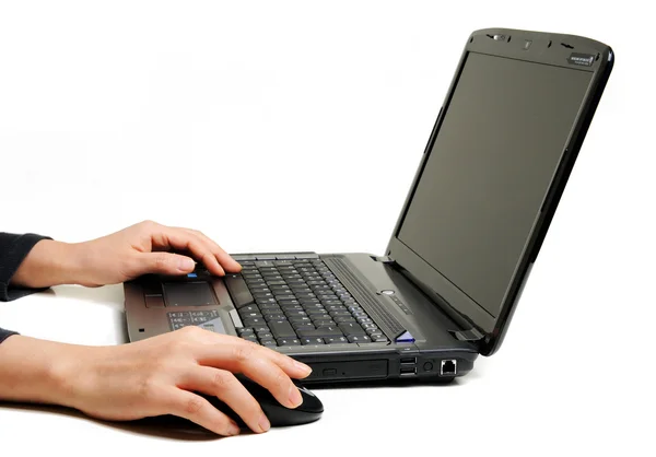 Vrouwelijke handen met behulp van laptop Stockafbeelding