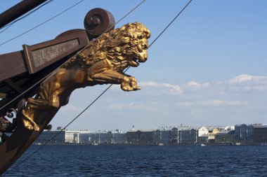 A proud lion statue on the ship, St. Petersburg clipart