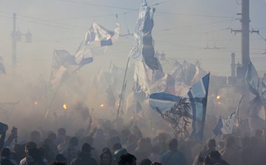 Şampiyonlar geçit töreni. FC zenit fanlar. St. petersburg, Rusya Federasyonu.