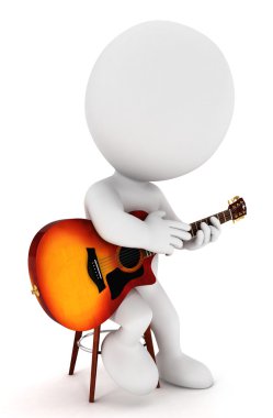 3d white playing fingerstyle guitar clipart