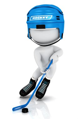 3d white playing hockey clipart