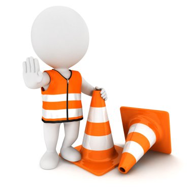 3d white stop sign with traffic cones clipart