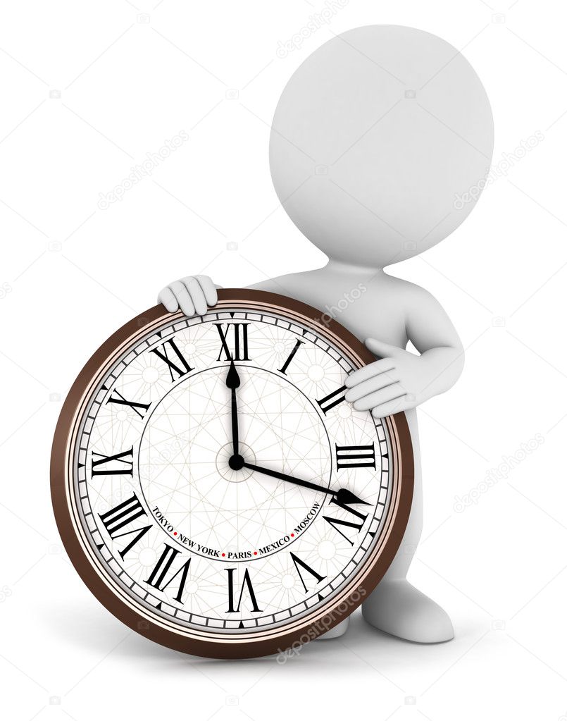 3d white with a clock