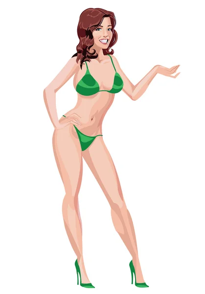Tjejen i grön bikini — Stock vektor