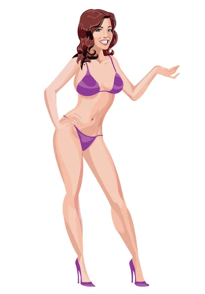 Hot Girl in Purple Bikini - Stok Vektor