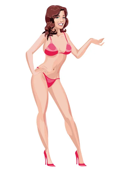 Sexy fille en bikini rouge — Image vectorielle