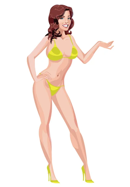 Fille sexy en bikini jaune — Image vectorielle