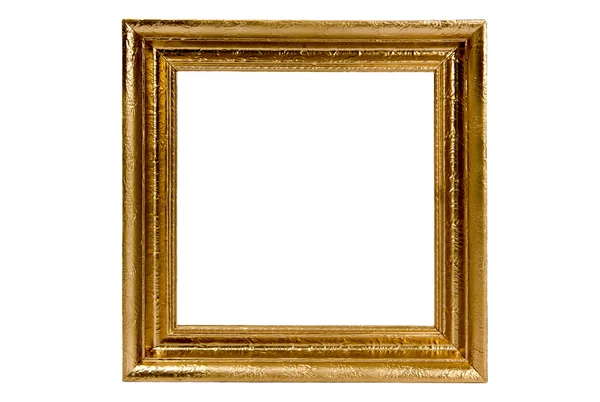Altın kare fotoğraf çerçevesi üzerinde beyaz izole - Stok İmaj