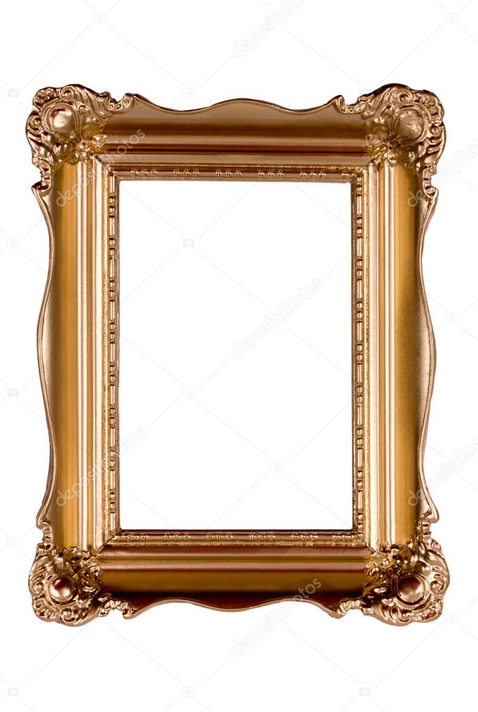 Antique gold picture frame isolated on white