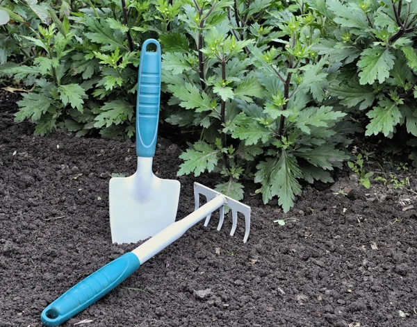 Spatola da giardino e rastrello — Foto Stock