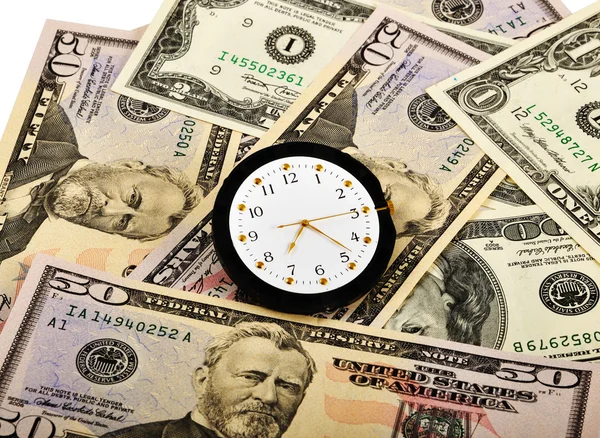 Horloge et dollars — Photo
