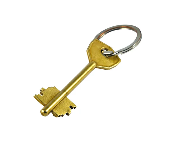 Goldschlüssel auf weiß mit Clipping-Pfad — Stockfoto