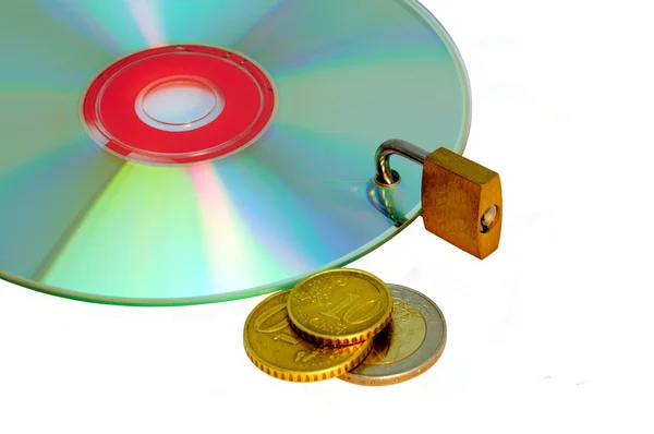 stock image Disc under lock and key and money