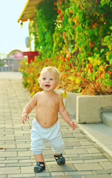 Lille dreng på vandring - Stock-foto