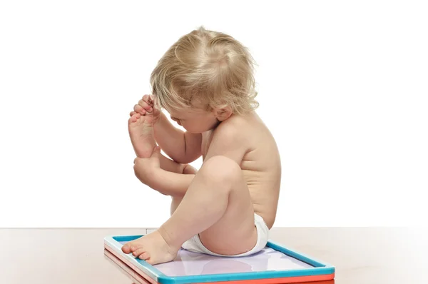 Little boy with draw desk — Stock Photo, Image