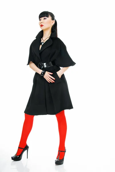 Menina em meia-calça vermelha — Fotografia de Stock