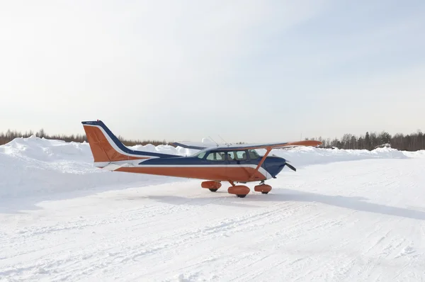 stock image Light private aircraft on taxi track