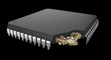 Microchip with mechanical gears inside clipart