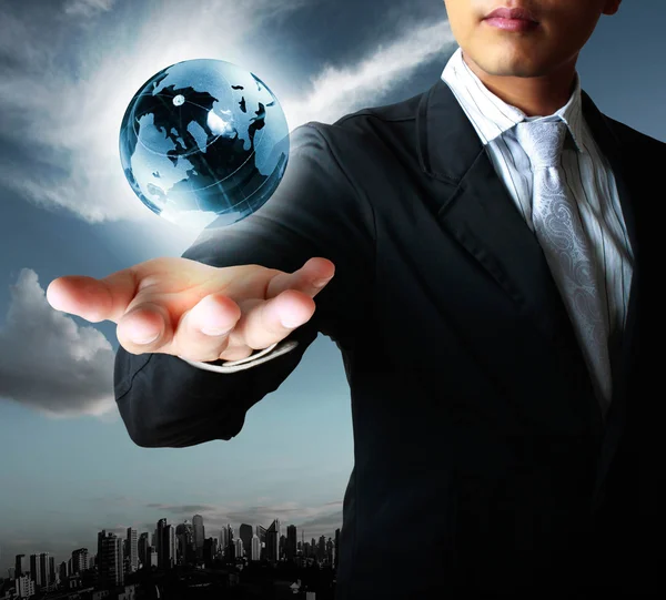 Holding globe in his hands — Stock Photo, Image