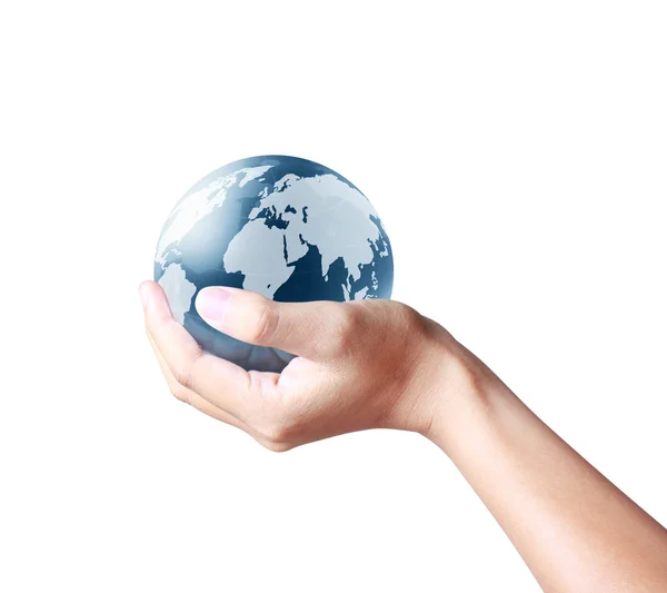Globe houdt in zijn hand — Stockfoto