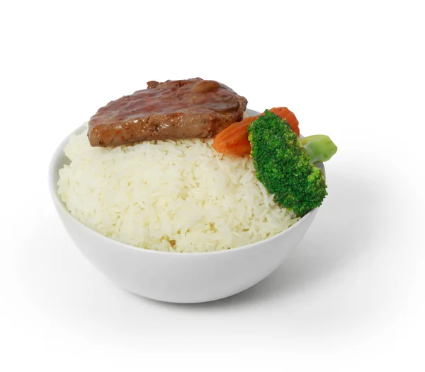 Steak mit Reis — Stockfoto