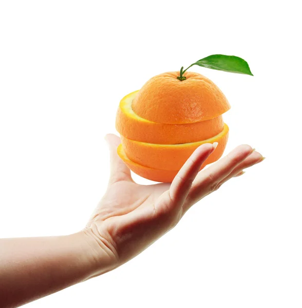 Manos y fruta naranja — Foto de Stock