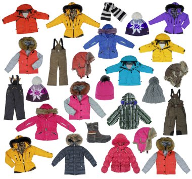 Collection of children's winter clothing clipart