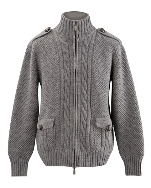 Męski szary wełniany sweter z dzianiny — Zdjęcie stockowe