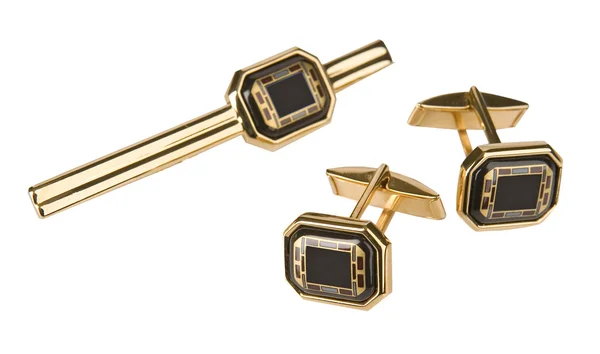 Gold cuff links and key-chain — Stock Photo, Image