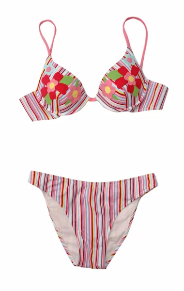 Red flowers strip swim suit — Stock Photo, Image