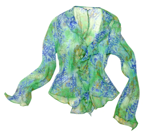 Blå grön gul blomma silke skjorta blus — Stockfoto