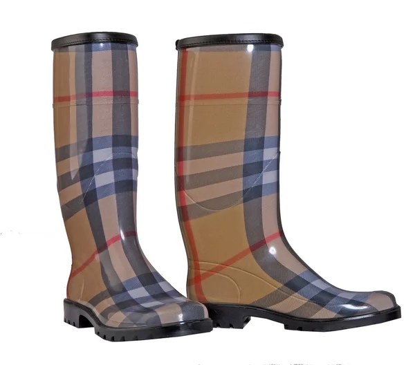 Fashionable red plaid rubber boots — Stock Photo, Image