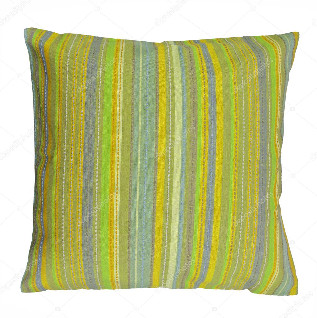 Striped colorful pillow isolated on white background