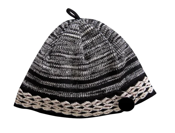 Gri sıcak yün örme kış şapka — Stok fotoğraf