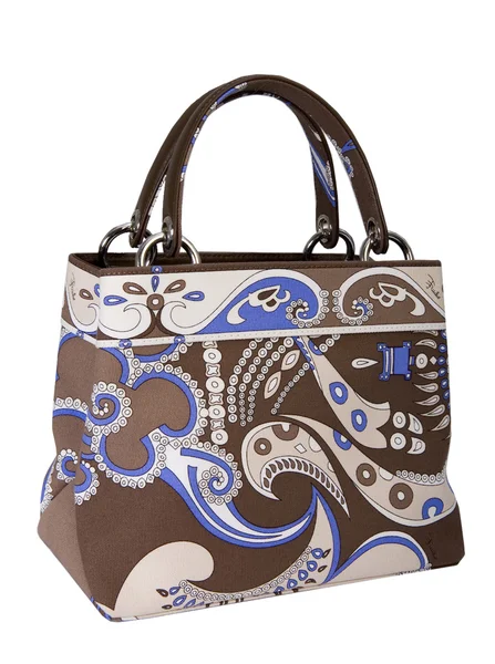 Women's brown leather bag patterned — Stock Photo, Image