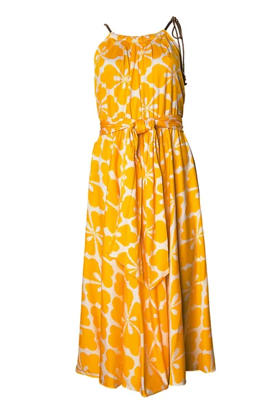 Kvinna gul klänning — Stockfoto