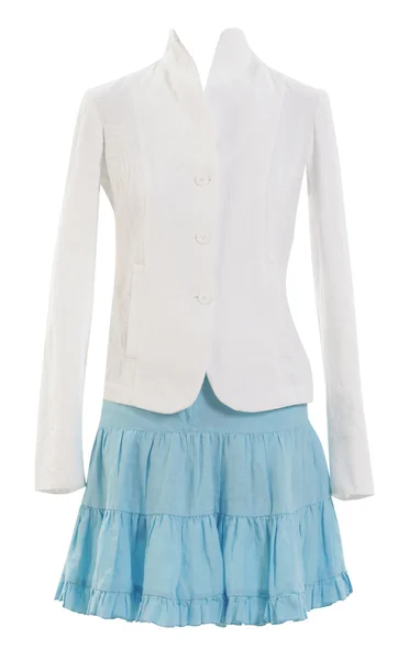 Jaqueta branca saia azul — Fotografia de Stock